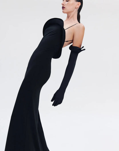 Tailored Stretch-Fit Maxi Dress, Black