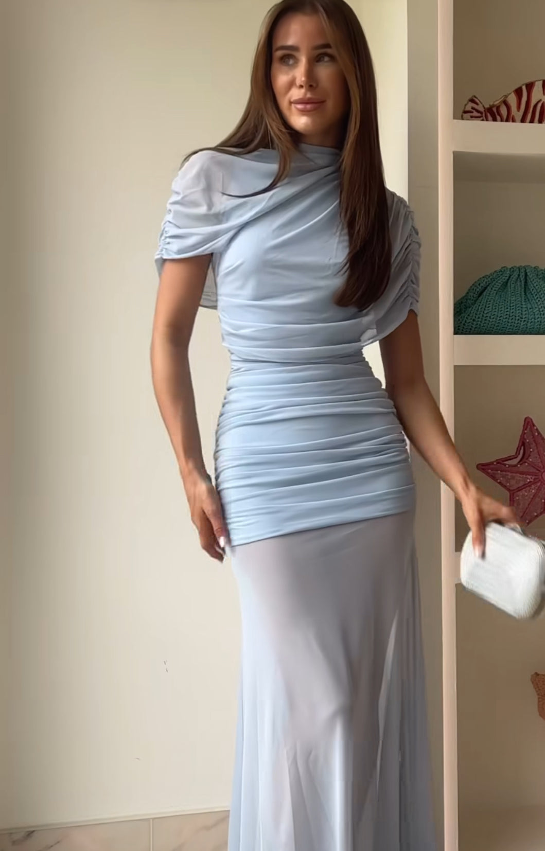 Amanda Uprichard Evianna Mesh Gown, Blue