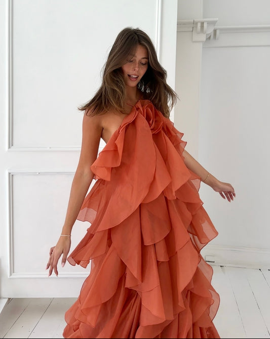 Aje Pandorea Layered Maxi Dress, Coral Clay