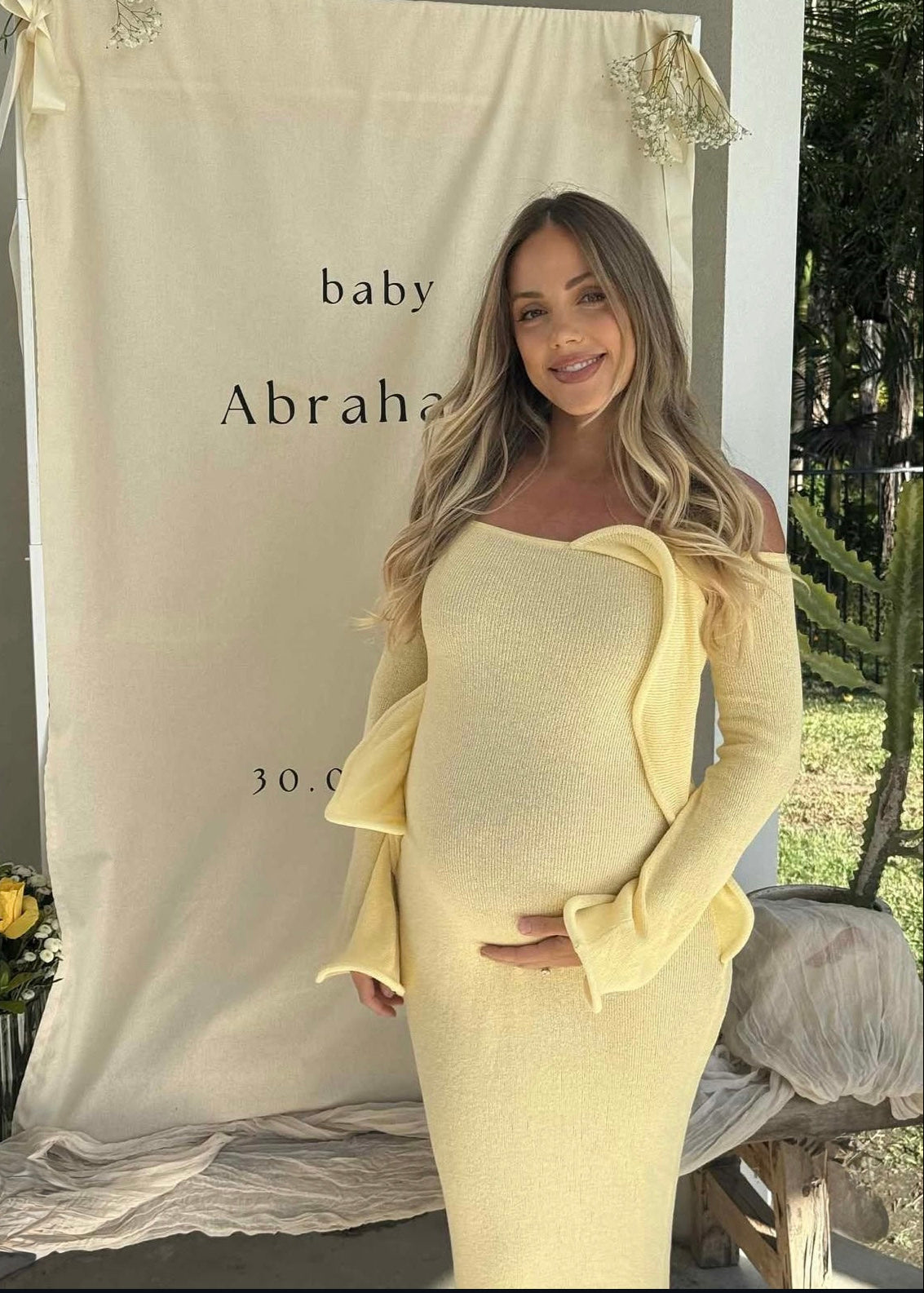 Sandrine Off Shoulder Knit Maxi Dress, Lemon