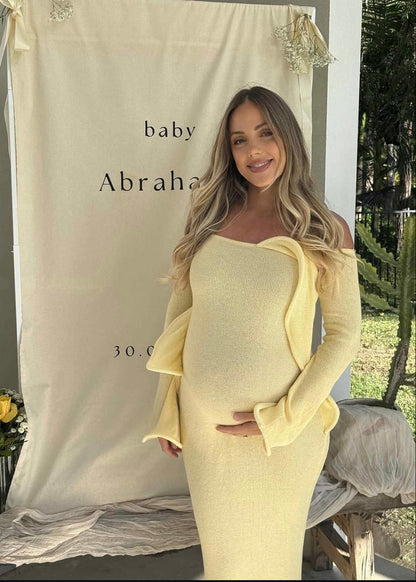 Sandrine Off Shoulder Knit Maxi Dress, Lemon