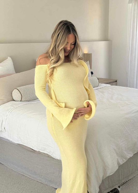 Sandrine Off Shoulder Knit Maxi Dress, Lemon