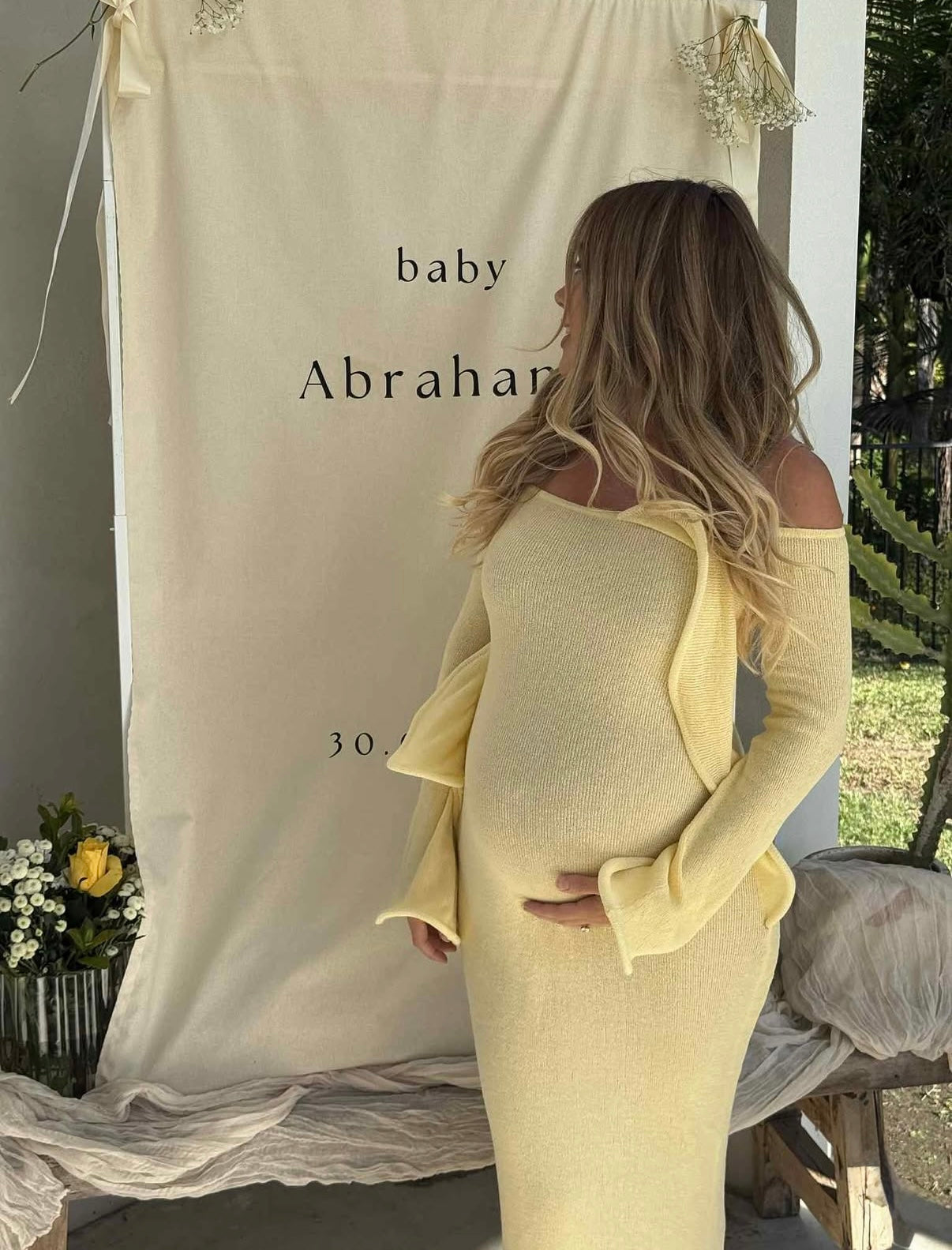 Sandrine Off Shoulder Knit Maxi Dress, Lemon