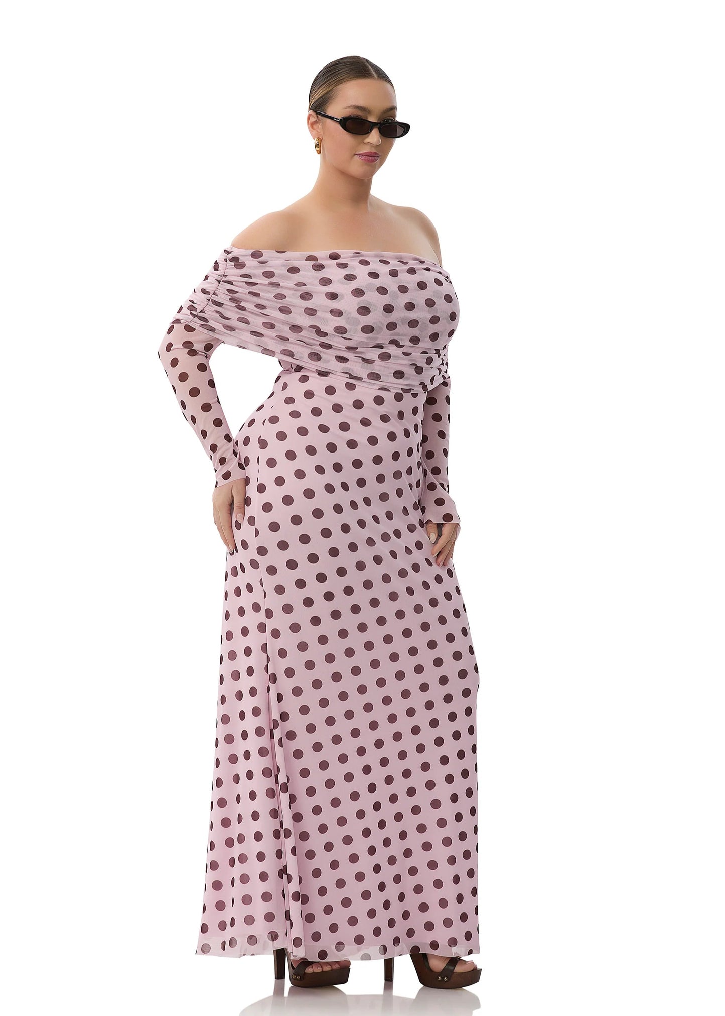 Thelma Dress in Birch Dot, Pink/Brown