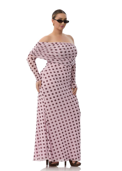 Thelma Dress in Birch Dot, Pink/Brown