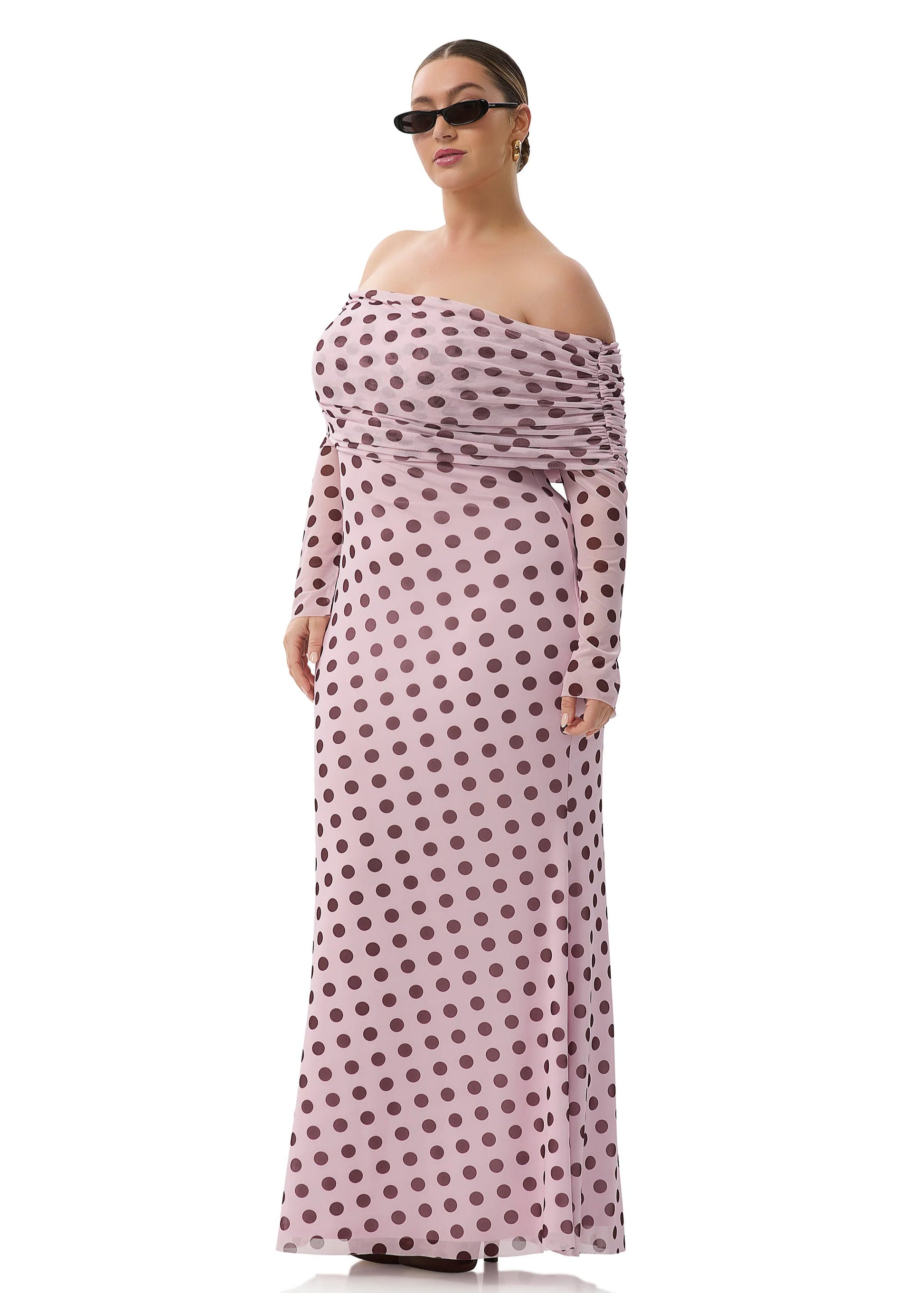 afrm pink polka dot dress AFRM halter neck ruffle maxi dress in pink polka dot
