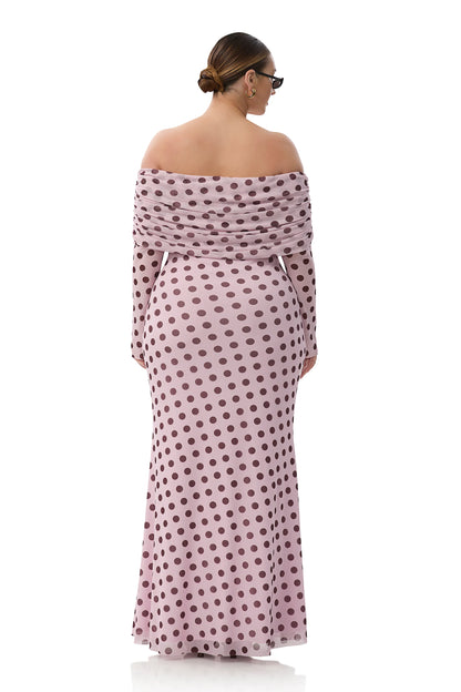 Thelma Dress in Birch Dot, Pink/Brown