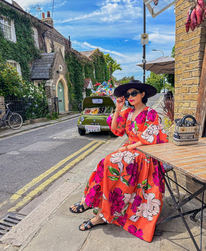 Aje Marlene Floral Midi Dress, Orange