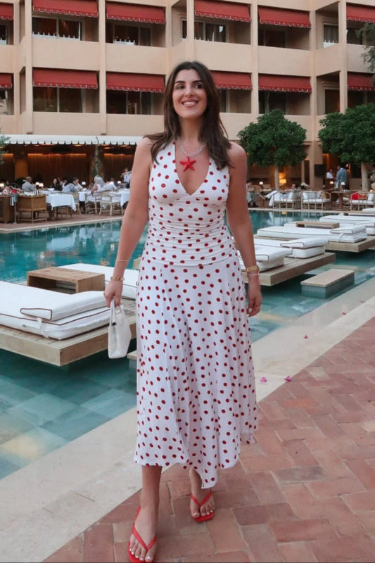 Paris Midi Dress Red Polka Dot