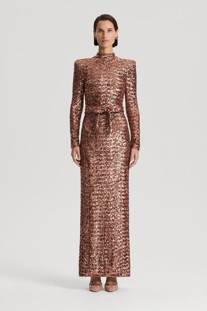 Scanlan Theodore Sequin Gown, Cinnamon