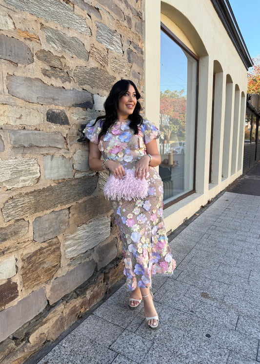 Astraea 3D Lace Maxi Dress In Purple
