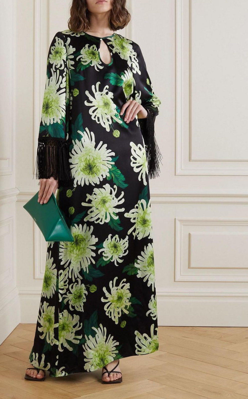 Andrew GN fringed floral print silk gown