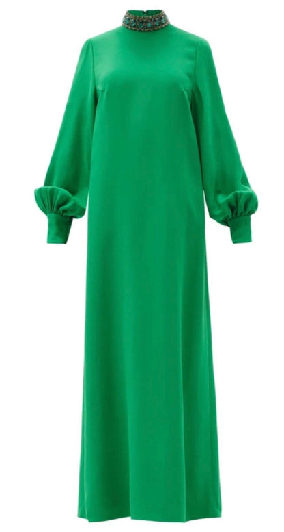 andrew gn green dress $3415 Andrew GN Women's Green Puff-Sleeve Midi Dress Size IT 46 US10