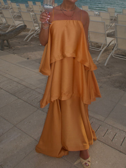 Tilly Tiered Maxi Dress in Orange