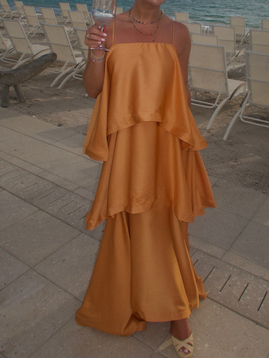 Tilly Tiered Maxi Dress in Orange