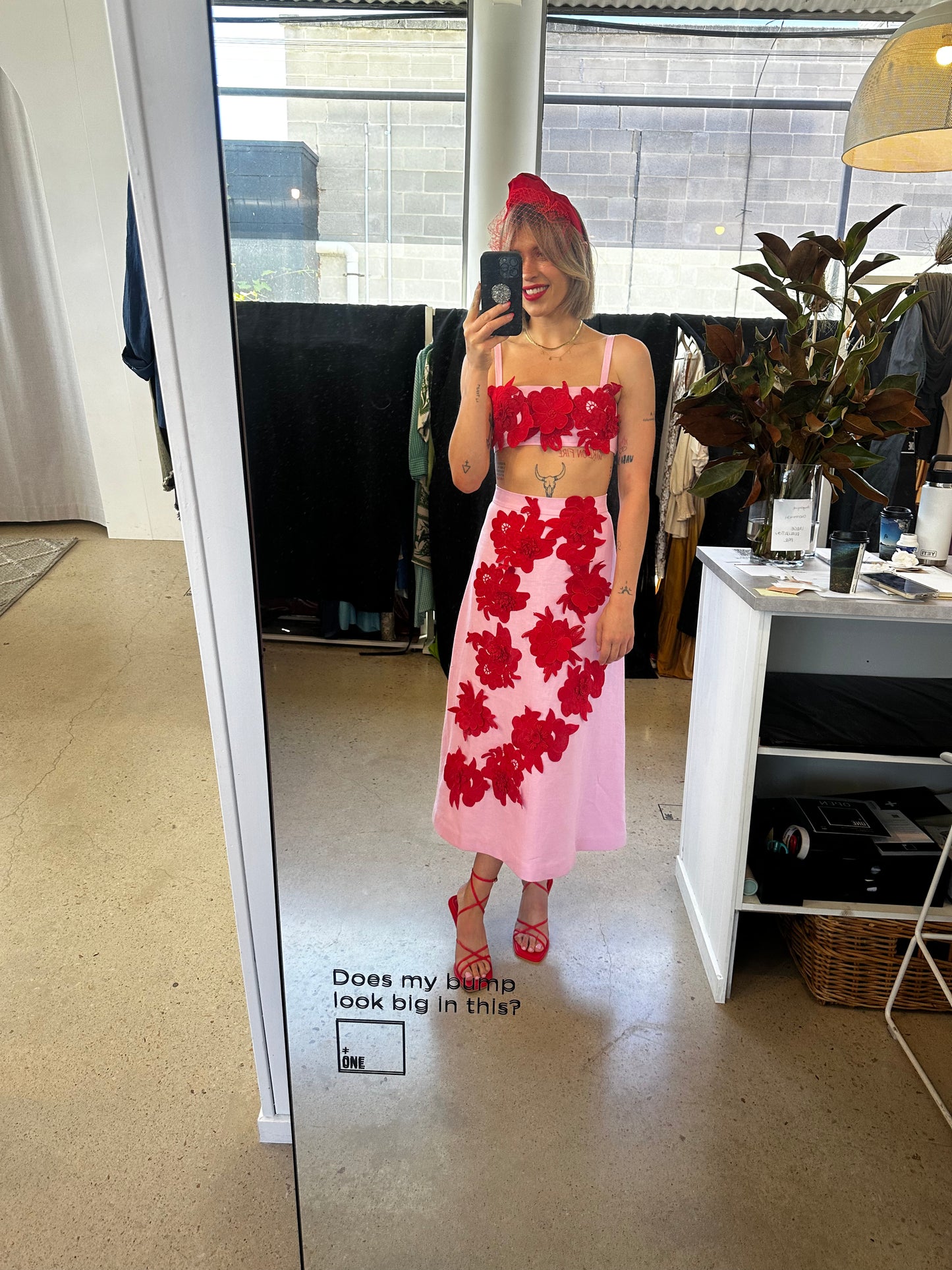 Oroton Contrast 3D Bralette & Skirt, Red