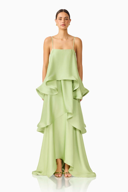 Elliatt Tilly Tiered Gown, Sage Green