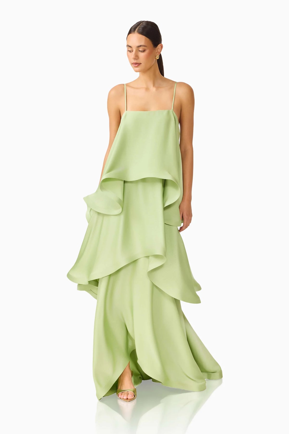 Elliatt Tilly Tiered Gown, Sage Green