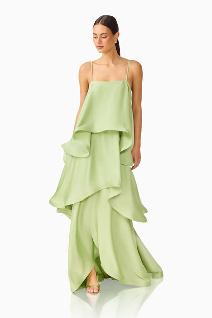Elliatt Tilly Tiered Gown, Sage Green