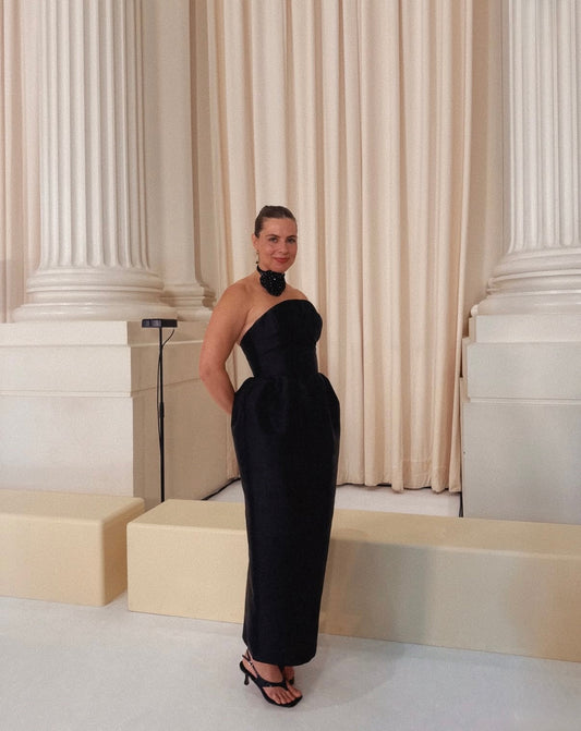 Effie Kats Curved Strapless Maxi Dress