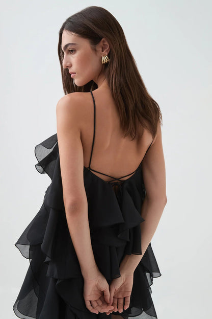 Aje Pandorea Layered Mini Dress, Black