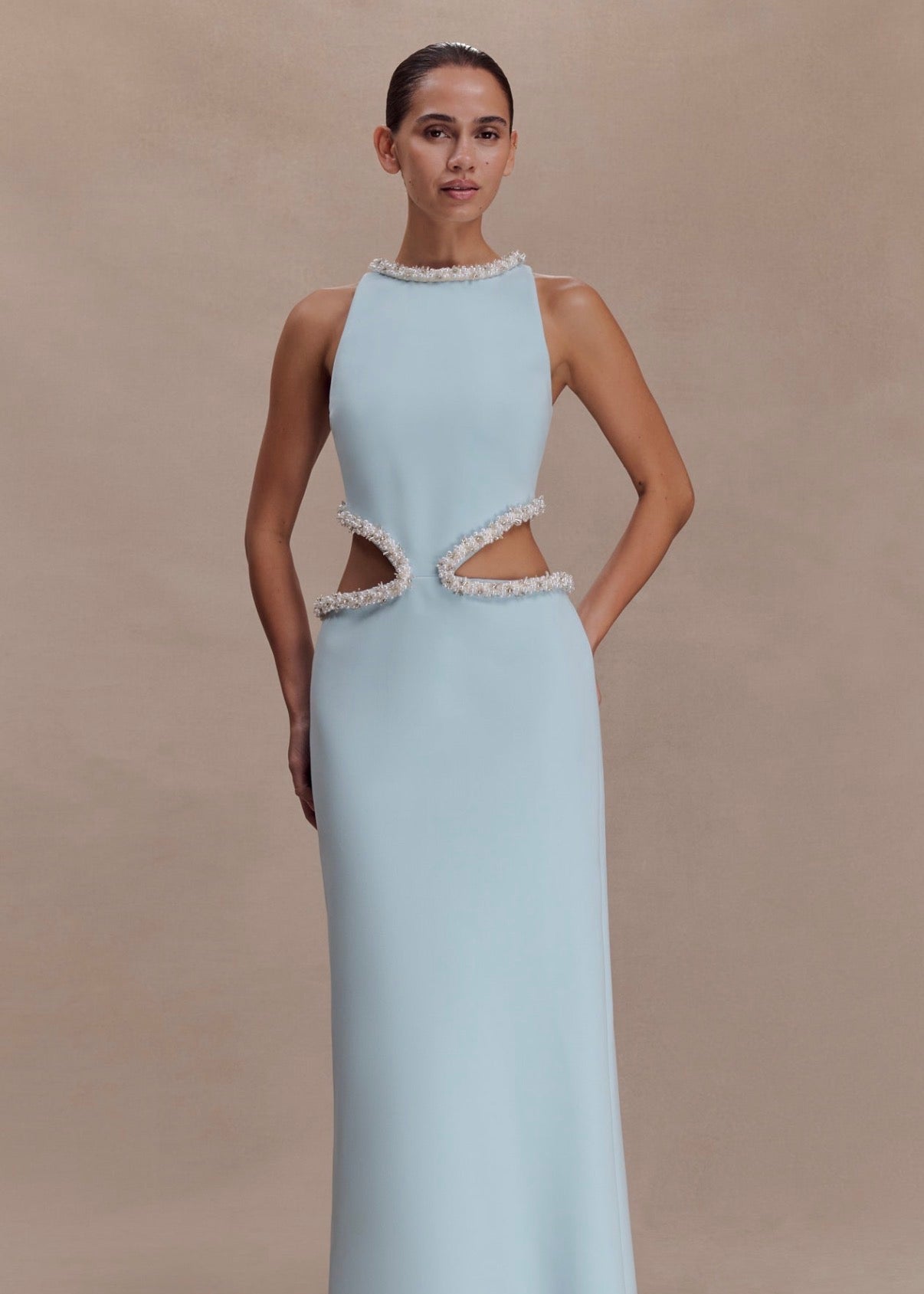 Embellished Cut Out Maxi Dress, Pale Blue