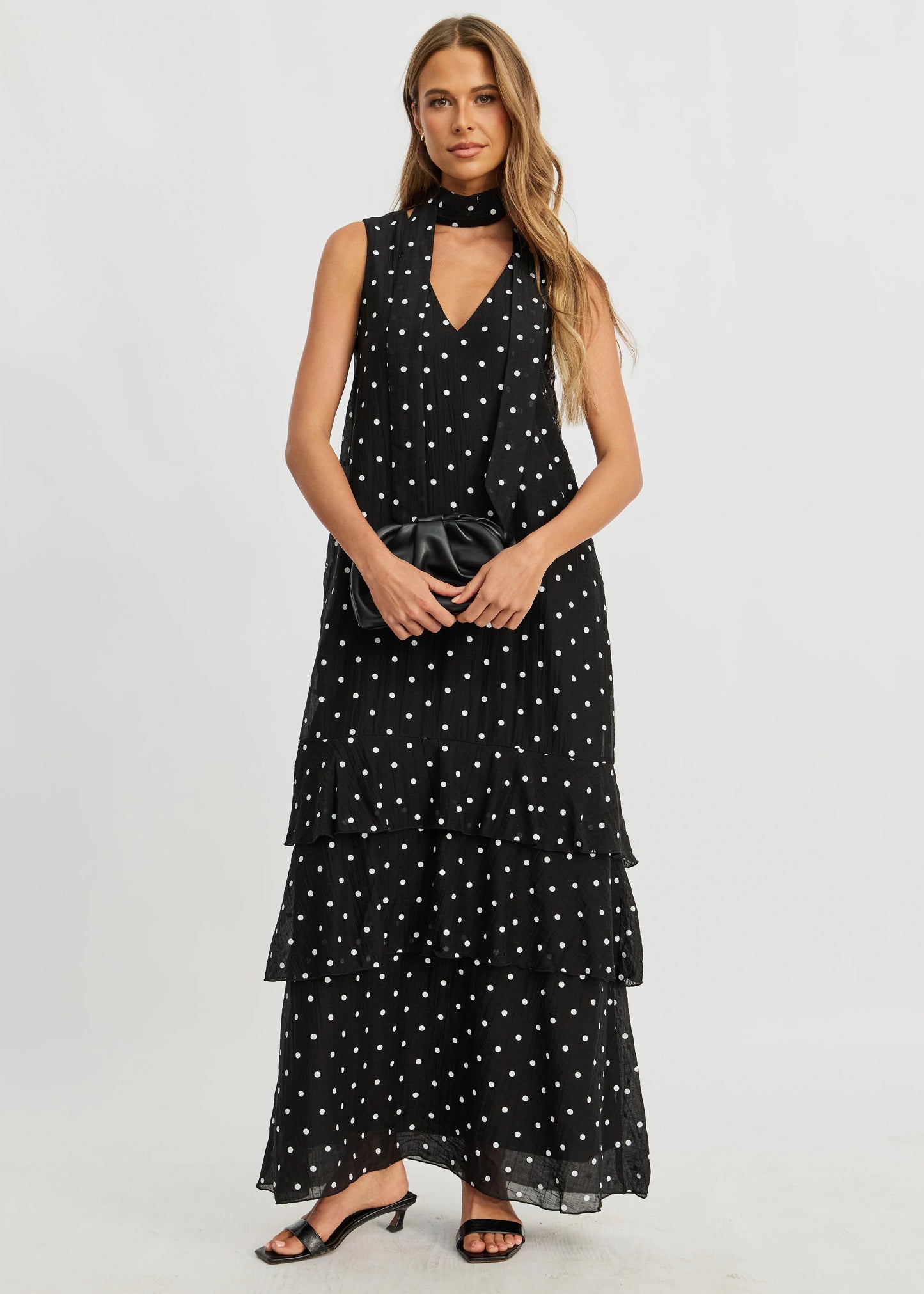 Maisie Polka-Dot Frill Maxi Dress