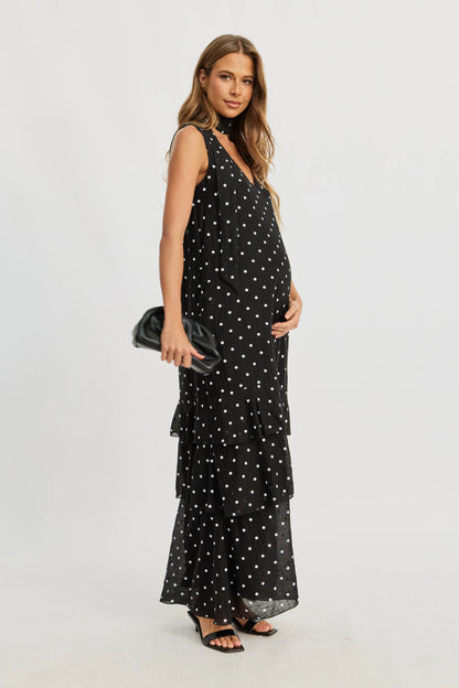 Maisie Polka-Dot Frill Maxi Dress