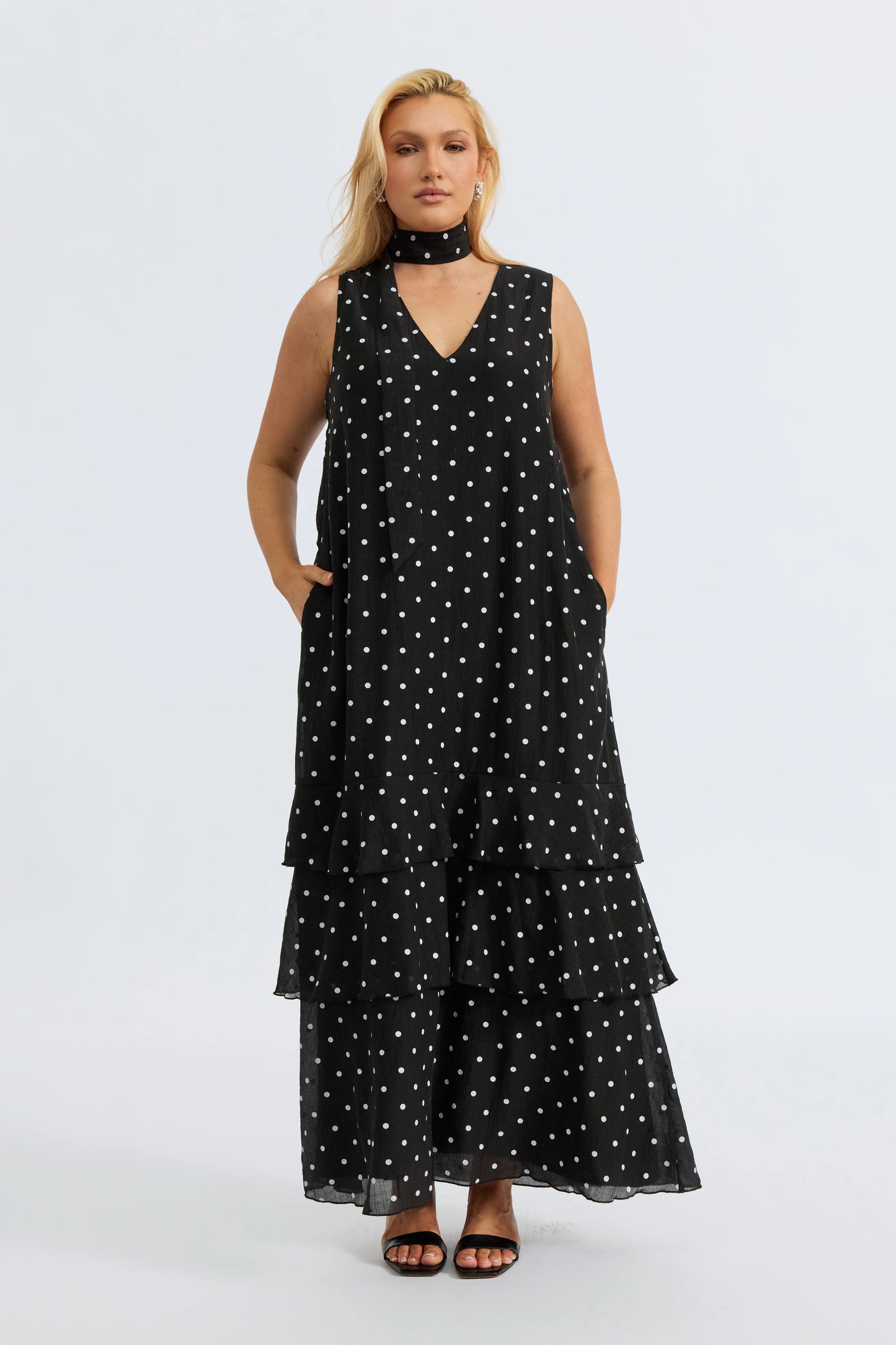 Maisie Polka-Dot Frill Maxi Dress