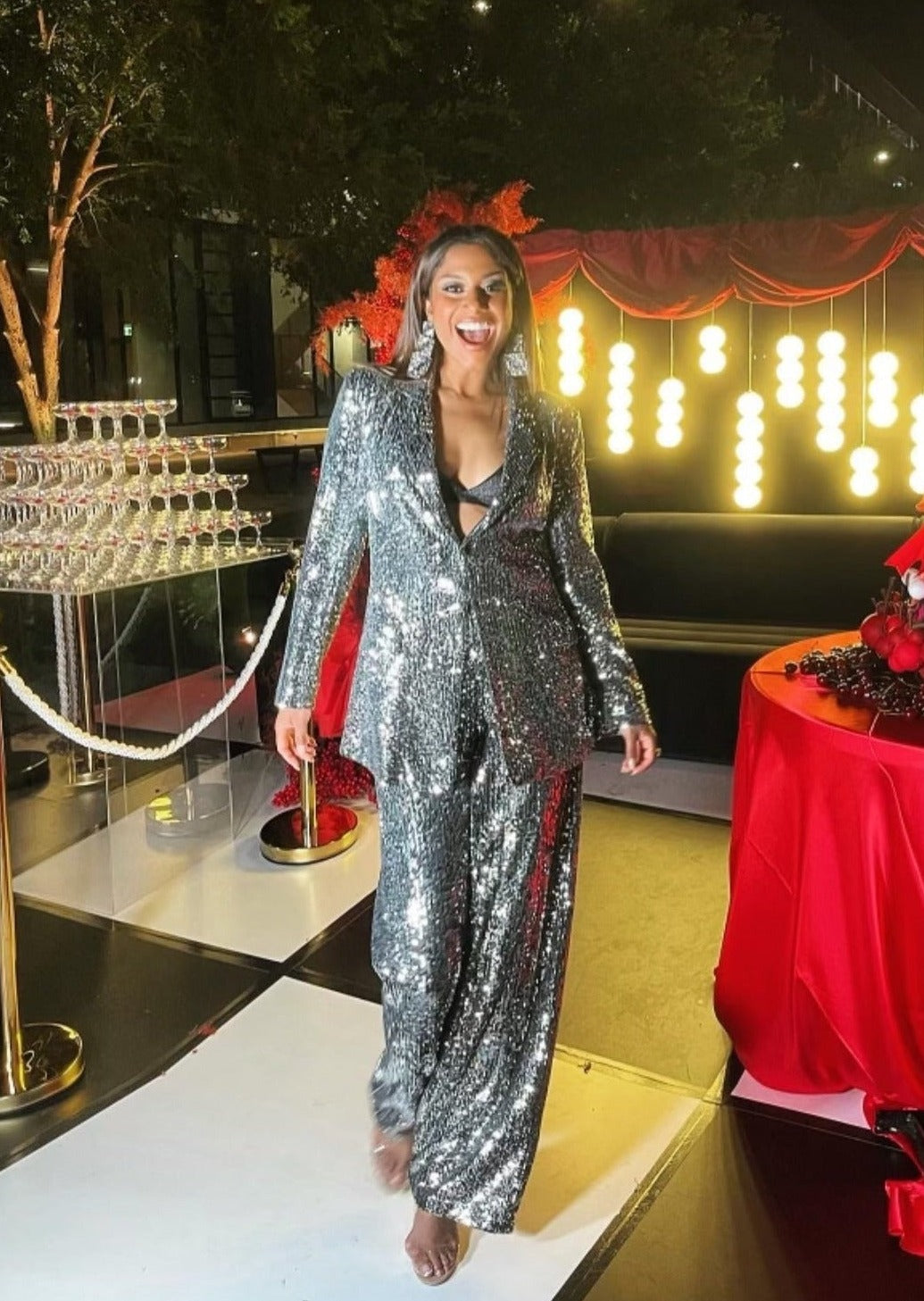 Commonry Silver Sequin Suit