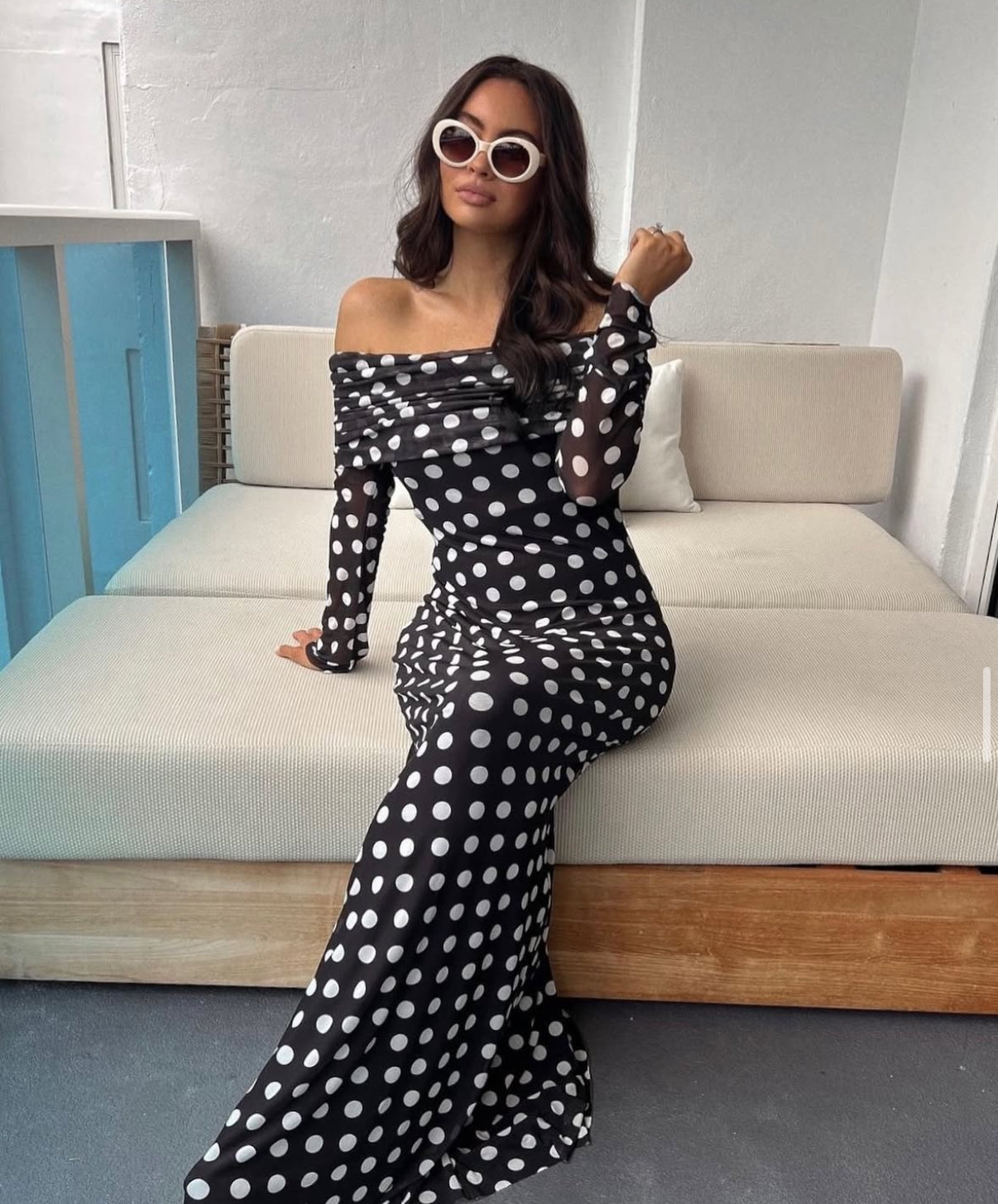 Thelma Dress in Diagonal Dot