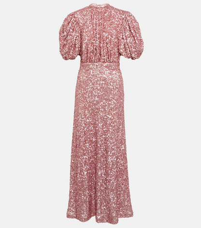 Rotate Sequined Puff-Sleeve Maxi Dress