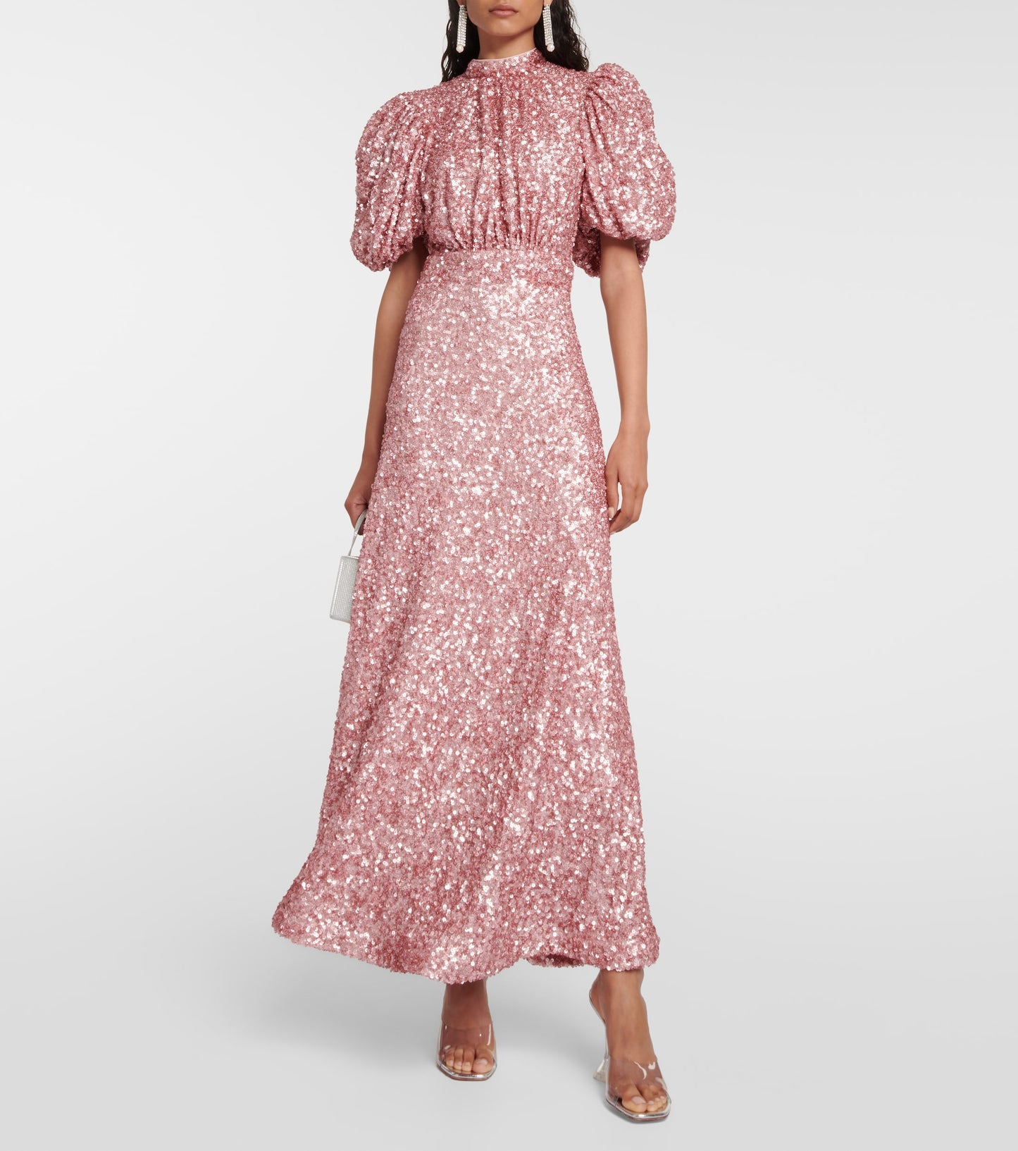 Rotate Sequined Puff-Sleeve Maxi Dress