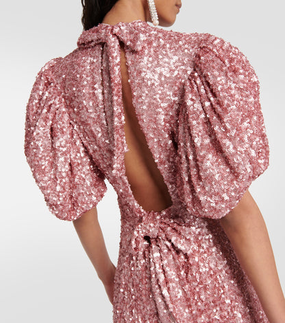 Rotate Sequined Puff-Sleeve Maxi Dress