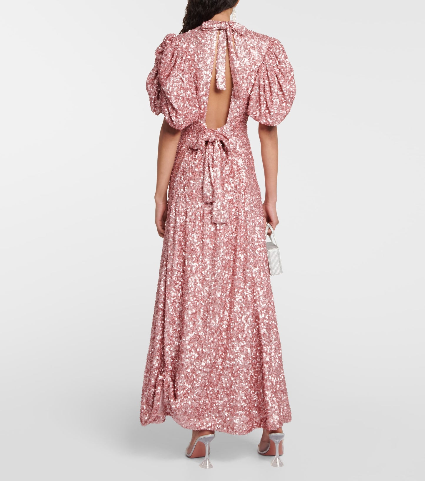 Rotate Sequined Puff-Sleeve Maxi Dress