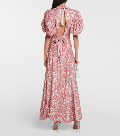 Rotate Sequined Puff-Sleeve Maxi Dress