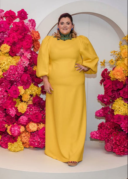 Andrew GN crystal embellished crepe gown, yellow