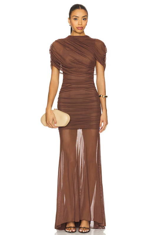 Amanda Uprichard Evianna Mesh Gown, Brown