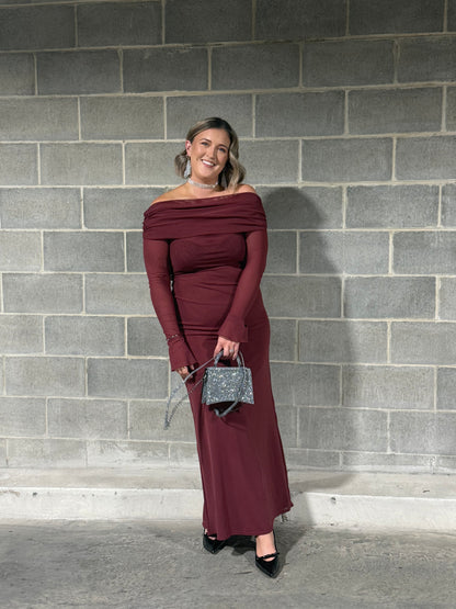 Meshki Berry Fishtail Maxi Dress