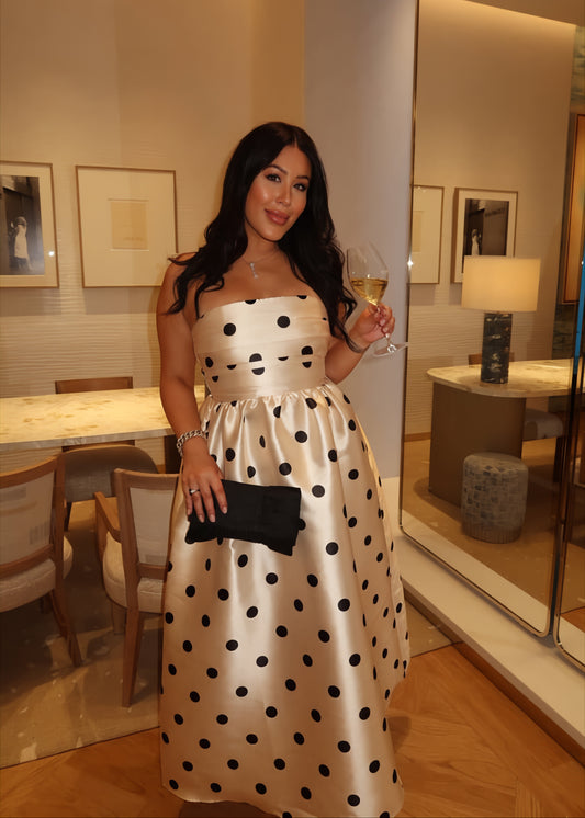 Dottie Strapless Midi, Cream/Black
