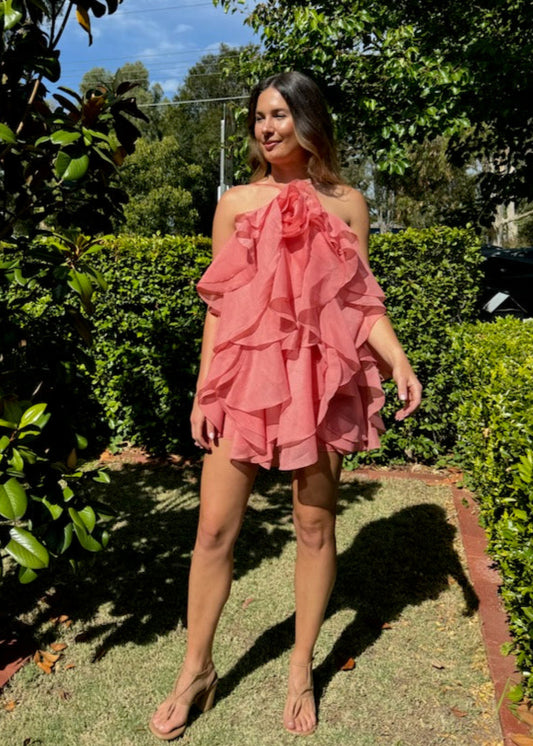 Aje Pandorea Layered Mini Dress, Coral
