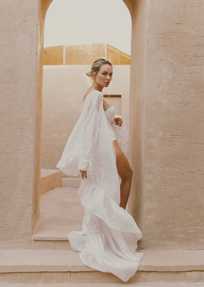 Gaylene Linen Robe, White