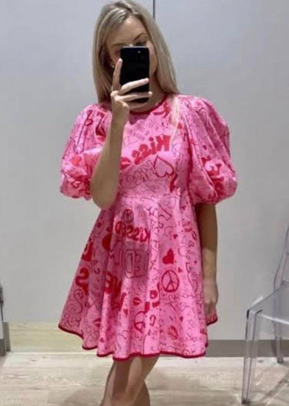 Zimmermann Linen Day Mini Dress, Pink Grafitti