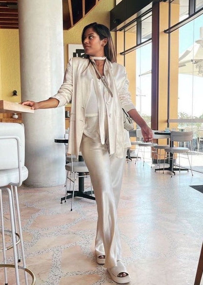 Dissh Simone Pearl Satin Suit, Ivory